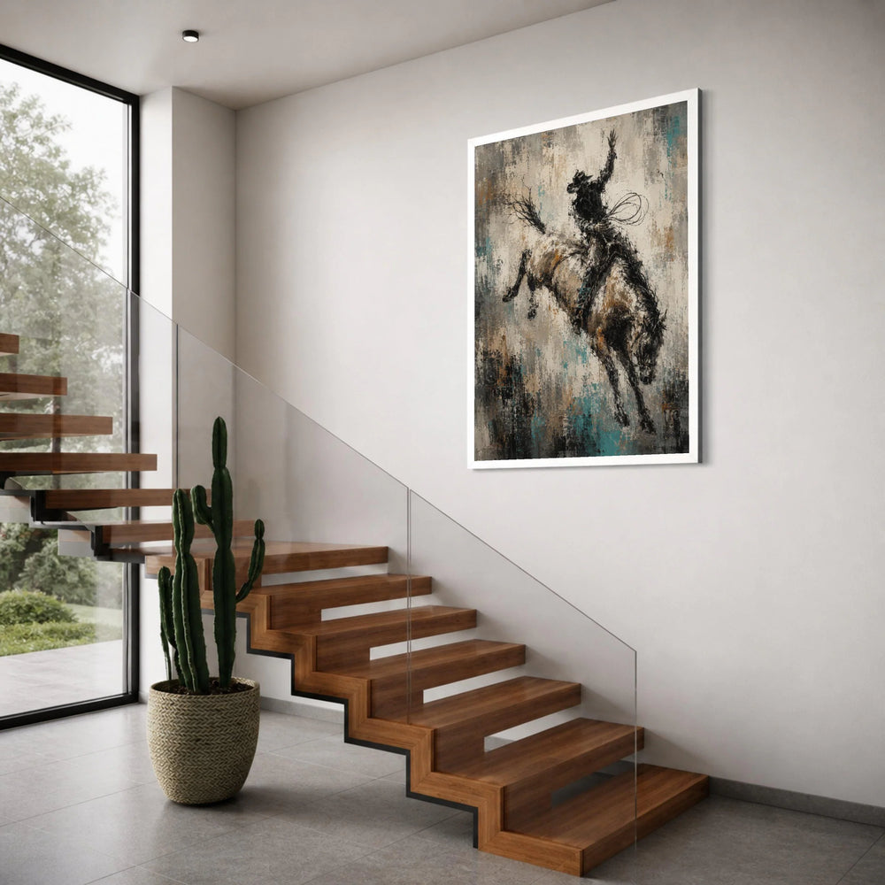 Dynamic Rodeo Cowboy Canvas Wall Art, Western Horse Rider Painting, Rustic Country Home Decoration, Equestrian Wall Art Print, Print Art