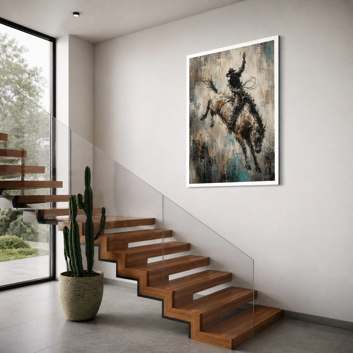Dynamic Rodeo Cowboy Canvas Wall Art, Western Horse Rider Painting, Rustic Country Home Decoration, Equestrian Wall Art Print, Print Art