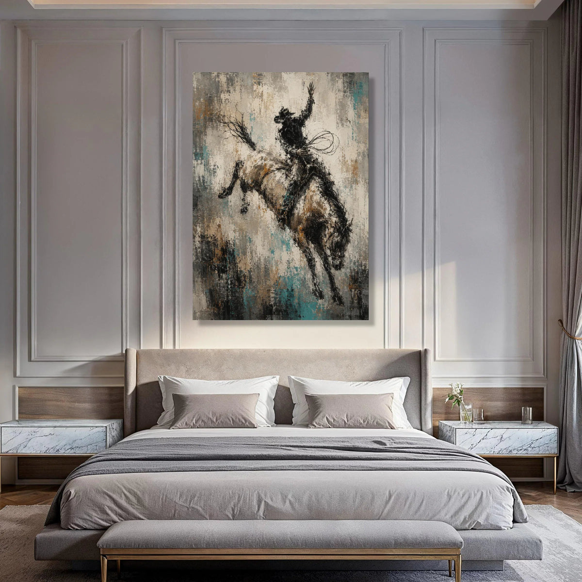 Dynamic Rodeo Cowboy Canvas Wall Art, Western Horse Rider Painting, Rustic Country Home Decoration, Equestrian Wall Art Print, Print Art