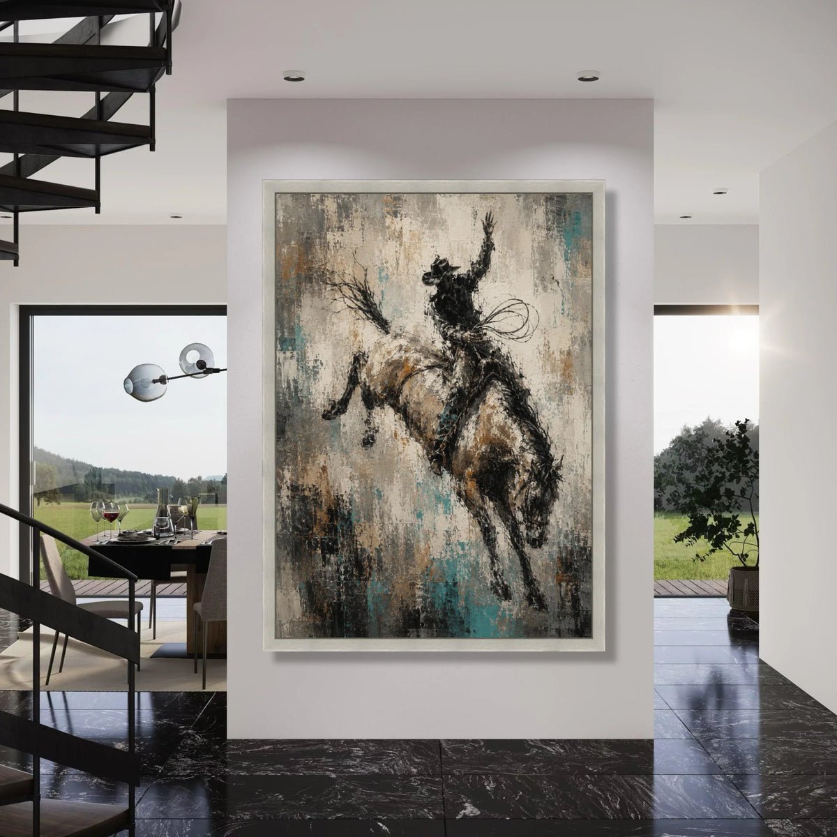 Dynamic Rodeo Cowboy Canvas Wall Art, Western Horse Rider Painting, Rustic Country Home Decoration, Equestrian Wall Art Print, Print Art