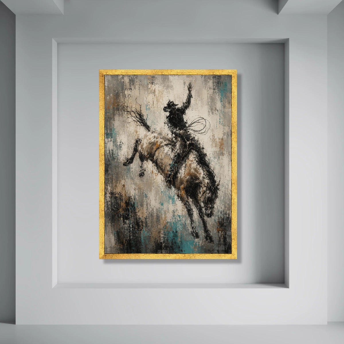 Dynamic Rodeo Cowboy Canvas Wall Art, Western Horse Rider Painting, Rustic Country Home Decoration, Equestrian Wall Art Print, Print Art