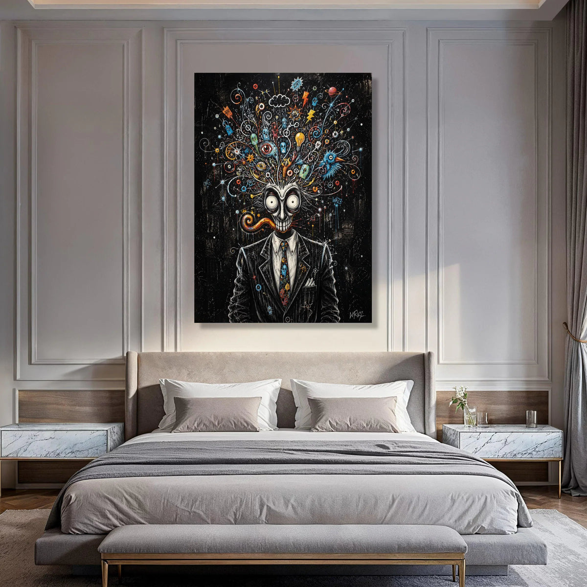Surreal Mind Explosion Canvas, Psychedelic Art Print, Abstract Face Wall Art, Trippy Brainburst Canvas, Colorful Imagination Print Art