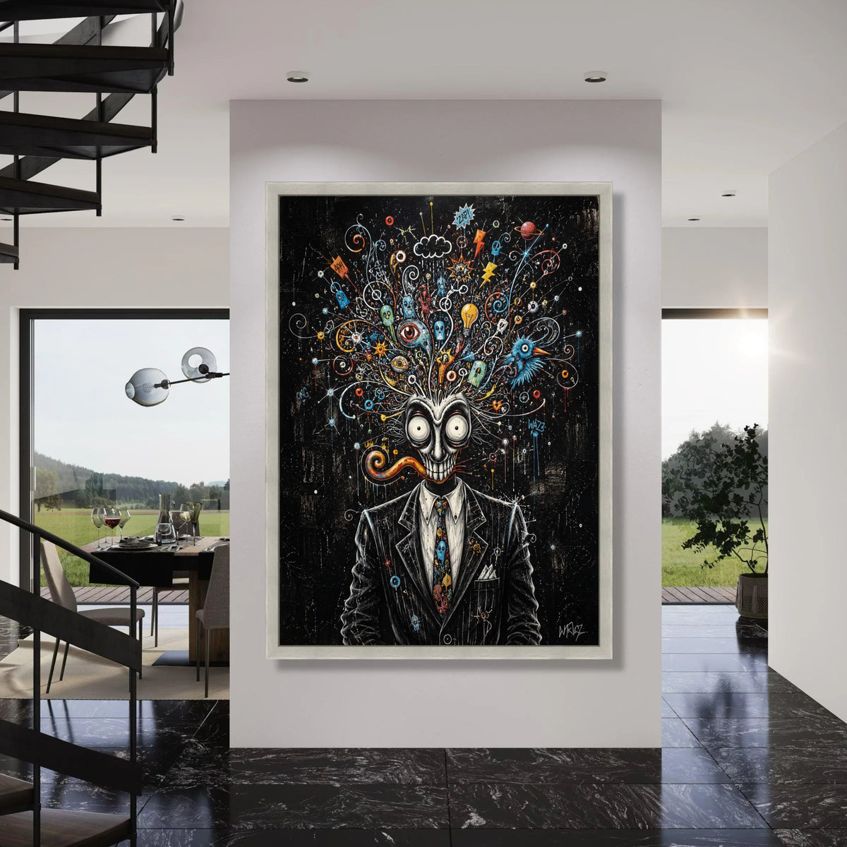 Surreal Mind Explosion Canvas, Psychedelic Art Print, Abstract Face Wall Art, Trippy Brainburst Canvas, Colorful Imagination Print Art