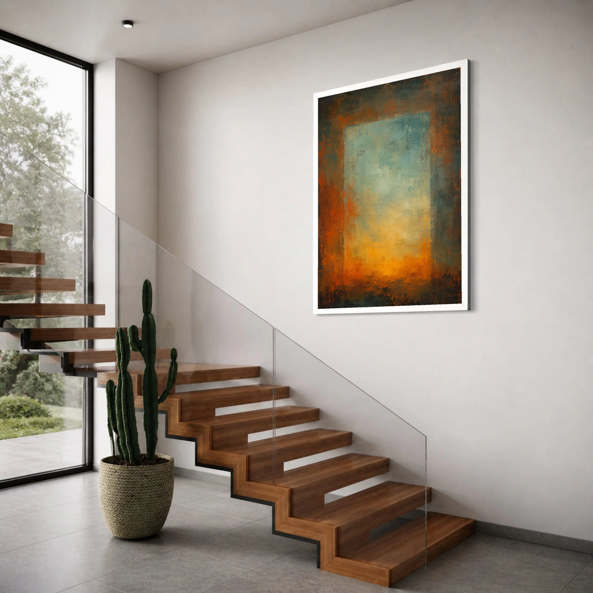 Warm Sunset Glow Abstract Canvas, Modern Wall Art, Earth Tone Canvas Decoration, Contemporary Home Art, Large Canvas Painting Print Art