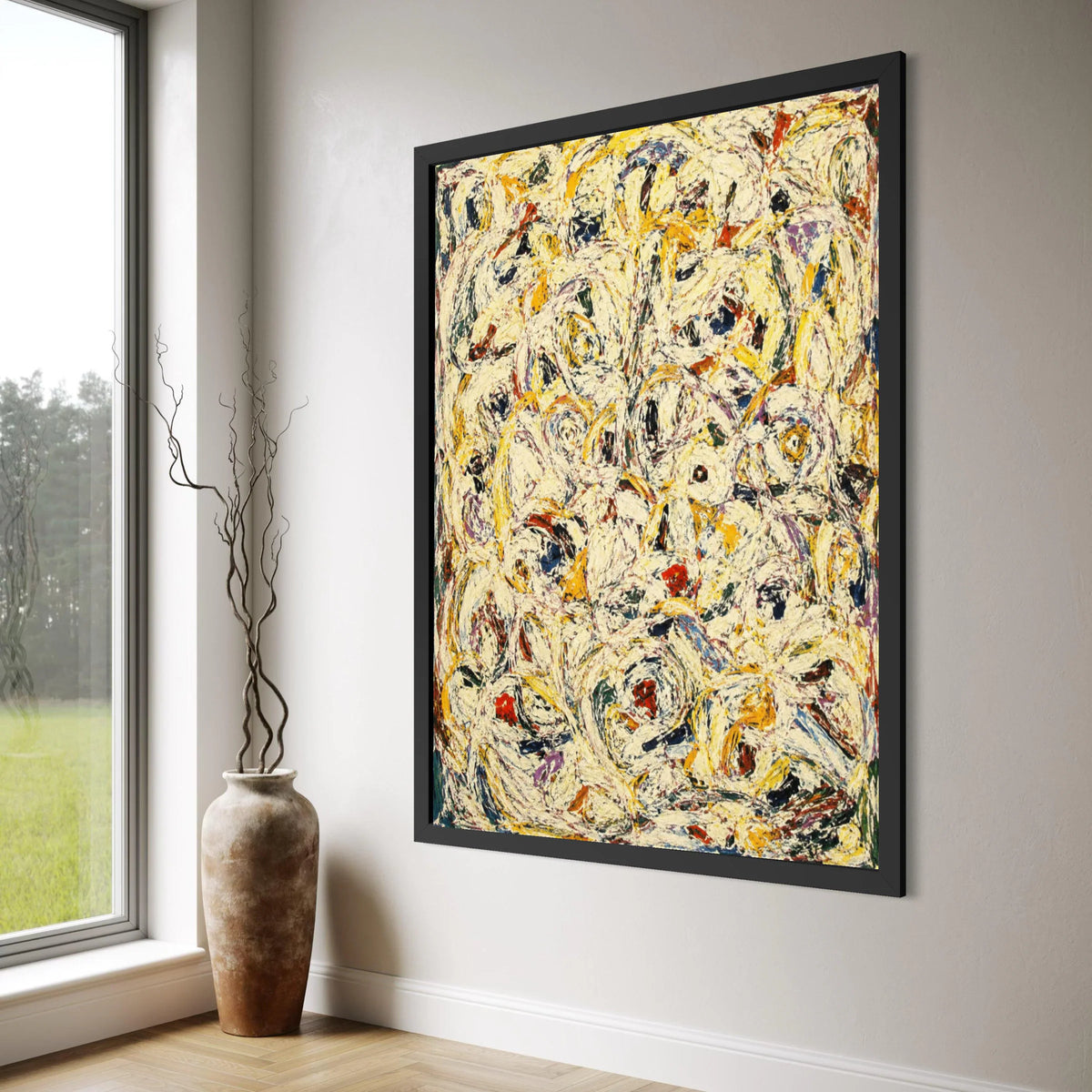 Energetic Swirl Pattern Canvas, Abstract Expressionist Wall Art, Colorful Modern Design, Dynamic Home Decoration, Ready to Hang Print Art