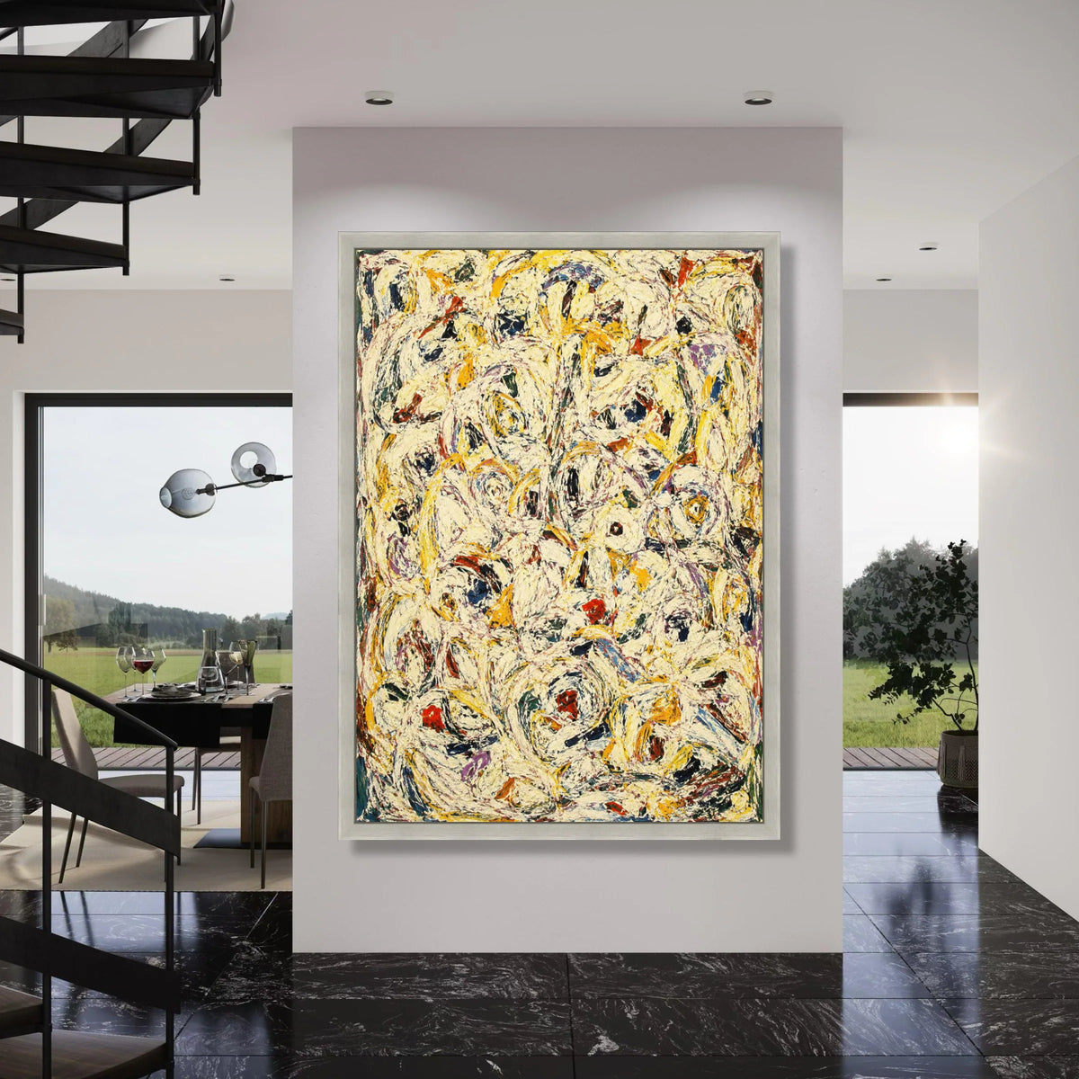 Energetic Swirl Pattern Canvas, Abstract Expressionist Wall Art, Colorful Modern Design, Dynamic Home Decoration, Ready to Hang Print Art