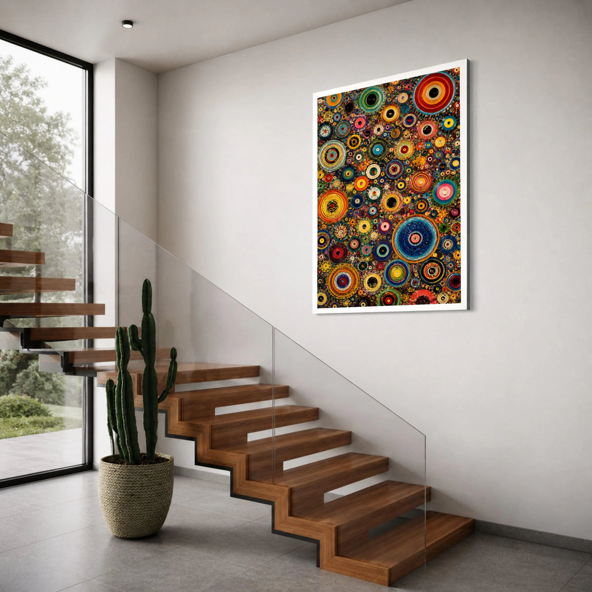 Colorful Concentric Circles Canvas, Abstract Geometric Wall Art, Vibrant Modern Decor, Bold Patterned Canvas, Eye-Catching Home Print Art