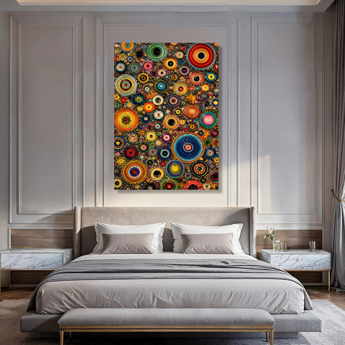 Colorful Concentric Circles Canvas, Abstract Geometric Wall Art, Vibrant Modern Decor, Bold Patterned Canvas, Eye-Catching Home Print Art