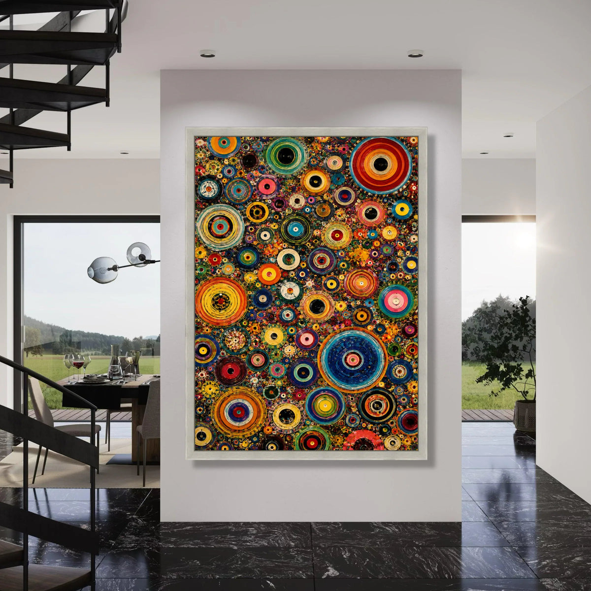 Colorful Concentric Circles Canvas, Abstract Geometric Wall Art, Vibrant Modern Decor, Bold Patterned Canvas, Eye-Catching Home Print Art