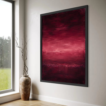 Deep Red Horizon Canvas Wall Art, Abstract Landscape Painting, Modern Home Decoration, Moody Color Gradient Canvas, Ready to Hang Print Art