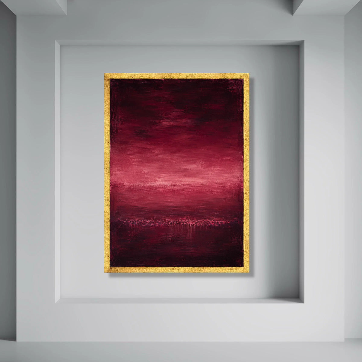 Deep Red Horizon Canvas Wall Art, Abstract Landscape Painting, Modern Home Decoration, Moody Color Gradient Canvas, Ready to Hang Print Art
