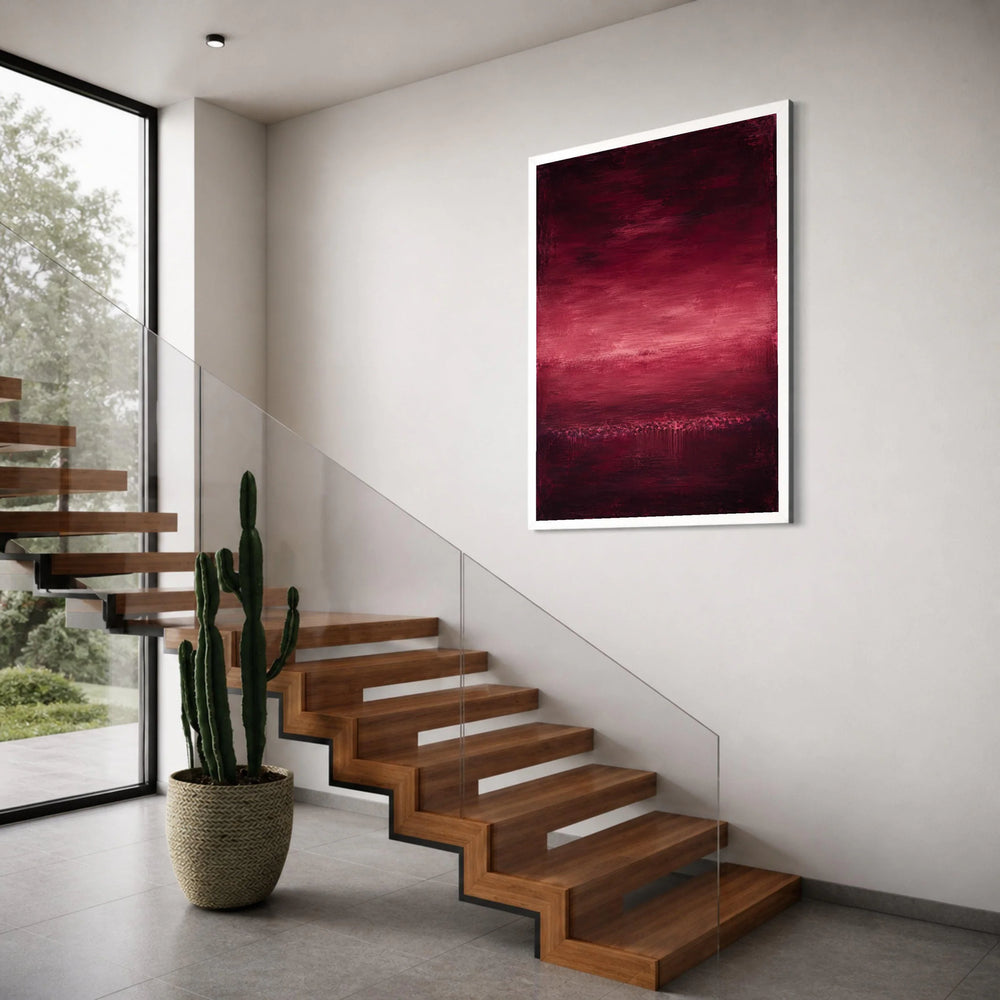 Deep Red Horizon Canvas Wall Art, Abstract Landscape Painting, Modern Home Decoration, Moody Color Gradient Canvas, Ready to Hang Print Art