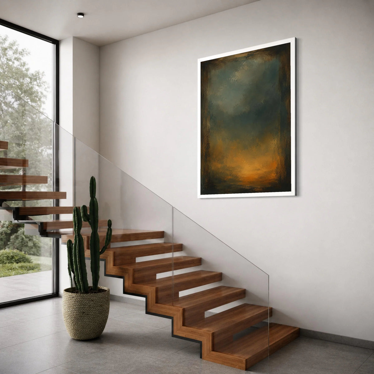 Moody Abstract Landscape Canvas, Earth Tone Wall Art, Rustic Home Decoration, Atmospheric Sunset Canvas, Large Living Room Art Print Art