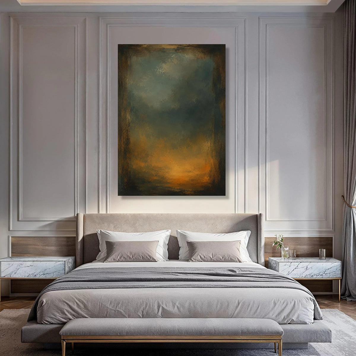 Moody Abstract Landscape Canvas, Earth Tone Wall Art, Rustic Home Decoration, Atmospheric Sunset Canvas, Large Living Room Art Print Art