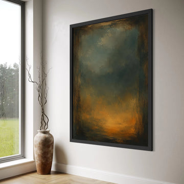 Moody Abstract Landscape Canvas, Earth Tone Wall Art, Rustic Home Decoration, Atmospheric Sunset Canvas, Large Living Room Art Print Art