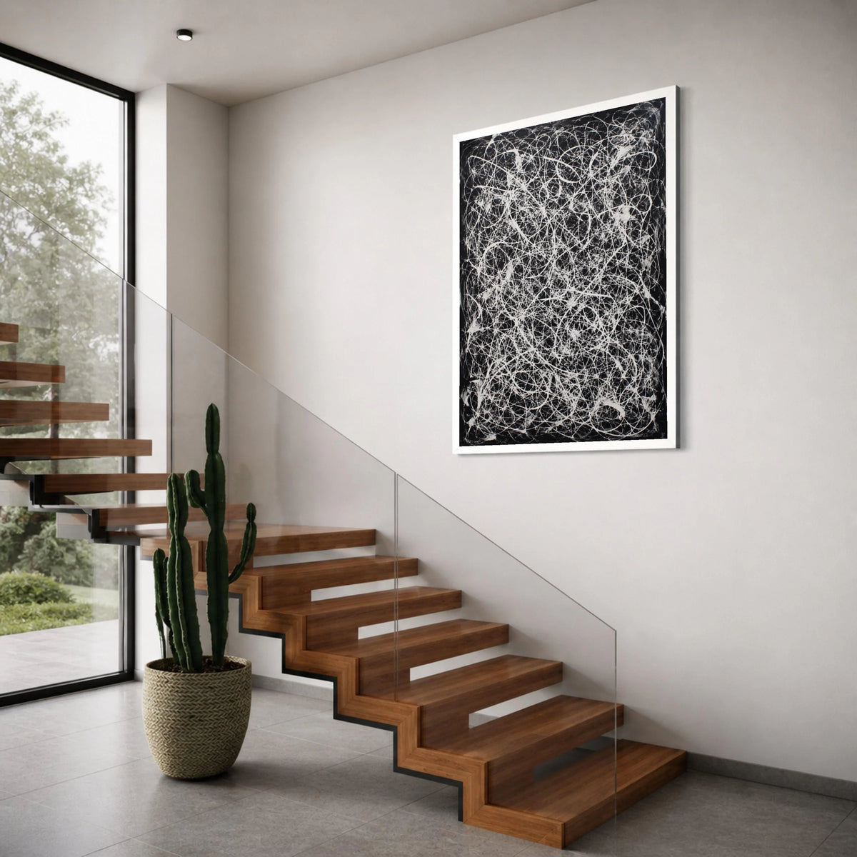 Modern Abstract Black and White Canvas Wall Art, Dynamic Line Art Painting, Contemporary Home Decor, Ready to Hang Canvas Design Print Art