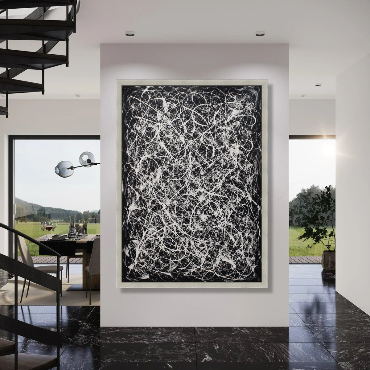 Modern Abstract Black and White Canvas Wall Art, Dynamic Line Art Painting, Contemporary Home Decor, Ready to Hang Canvas Design Print Art