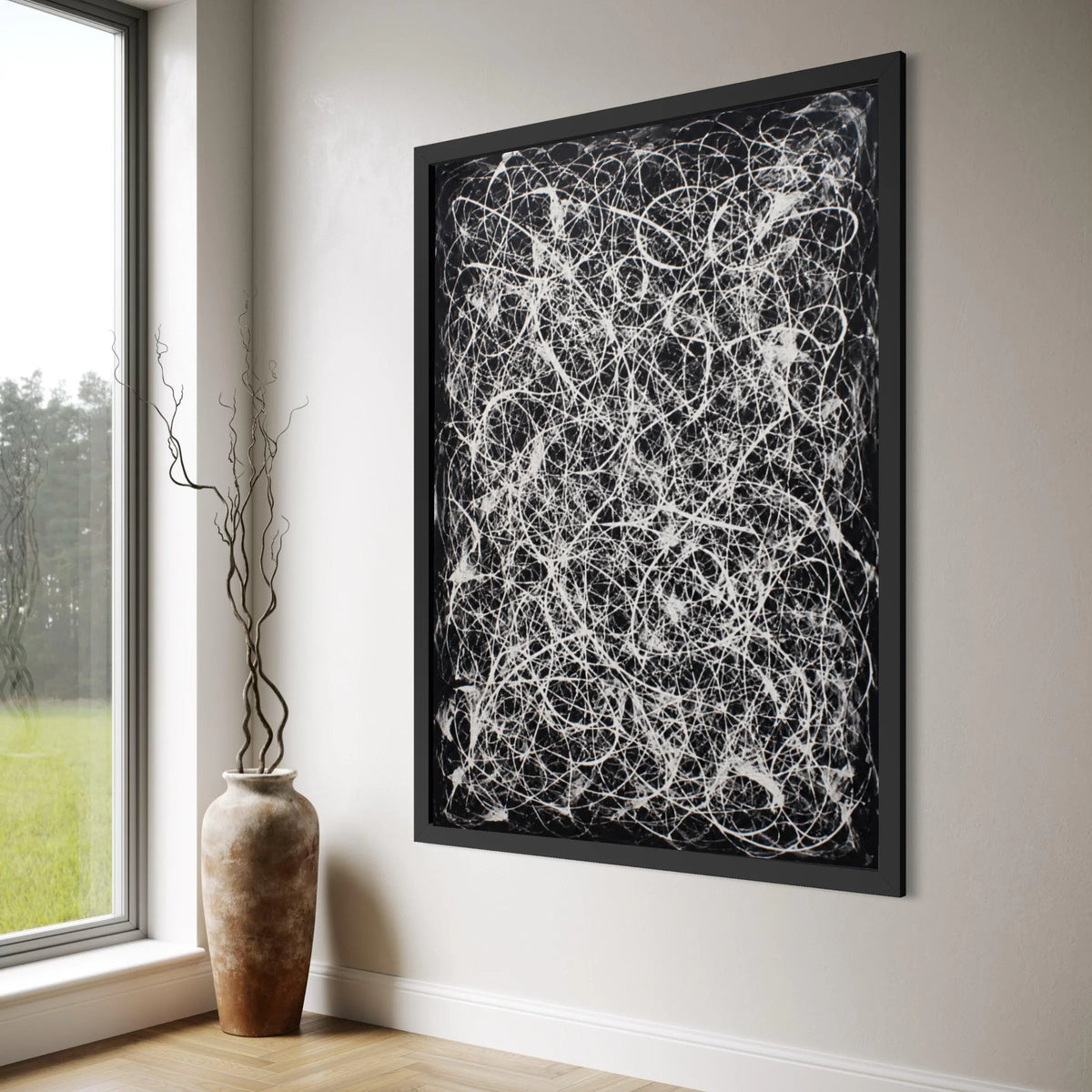 Modern Abstract Black and White Canvas Wall Art, Dynamic Line Art Painting, Contemporary Home Decor, Ready to Hang Canvas Design Print Art