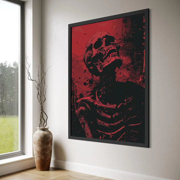 Red and Black Skeleton Canvas Wall Art, Dark Goth Skull Print, Halloween Home Decoration, Edgy Horror Wall Decor, Modern Gothic Print Art