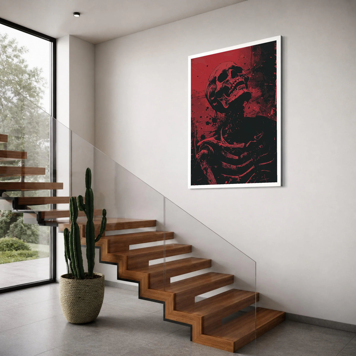 Red and Black Skeleton Canvas Wall Art, Dark Goth Skull Print, Halloween Home Decoration, Edgy Horror Wall Decor, Modern Gothic Print Art
