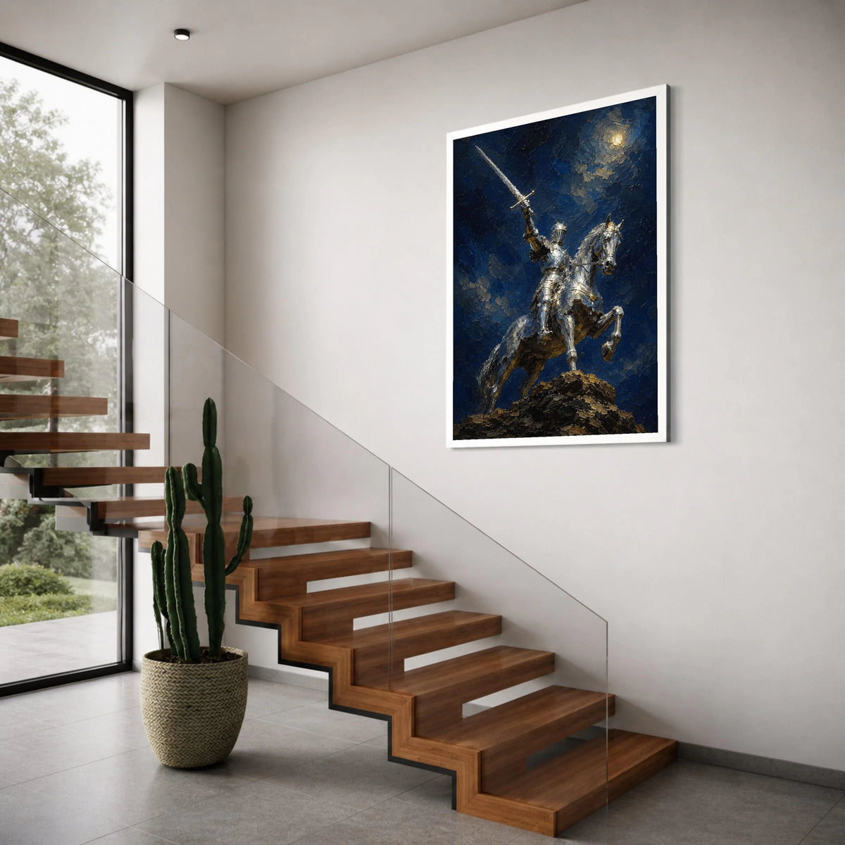 Medieval Knight on Horseback Canvas, Moonlit Knight Wall Art, Historic Warrior Canvas, Equestrian Armor Decoration, Bold Heroic Print Art
