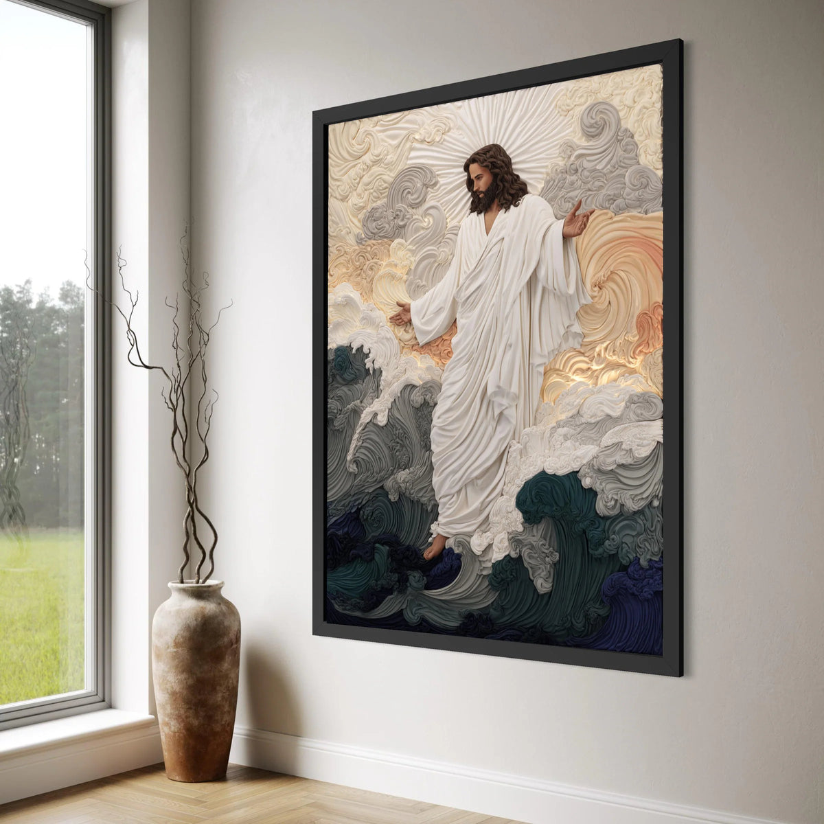 Jesus Walking on Water Canvas, Spiritual Christian Wall Art, Religious Home Decor, Inspirational Faith Canvas, Divine Wall Print Art