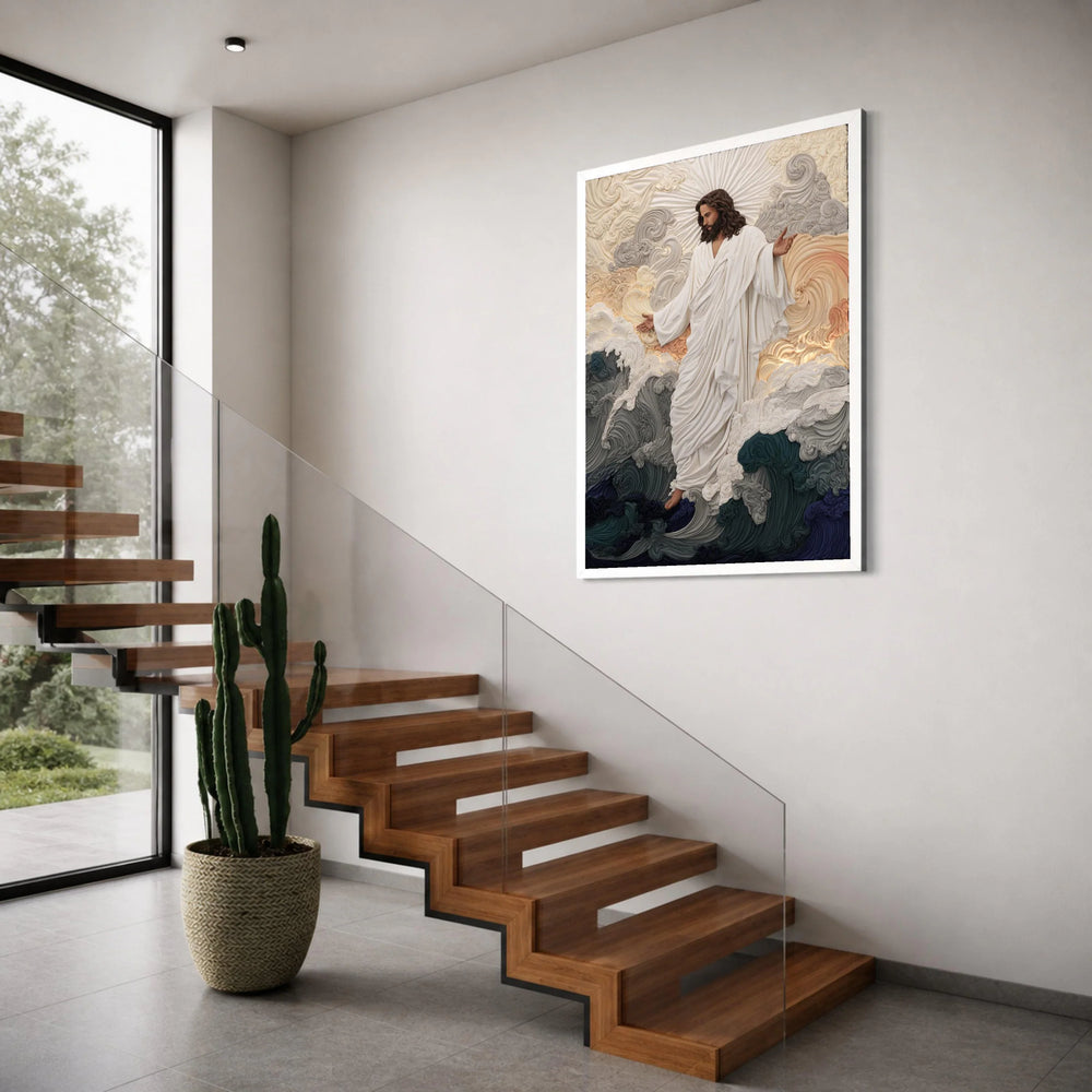 Jesus Walking on Water Canvas, Spiritual Christian Wall Art, Religious Home Decor, Inspirational Faith Canvas, Divine Wall Print Art