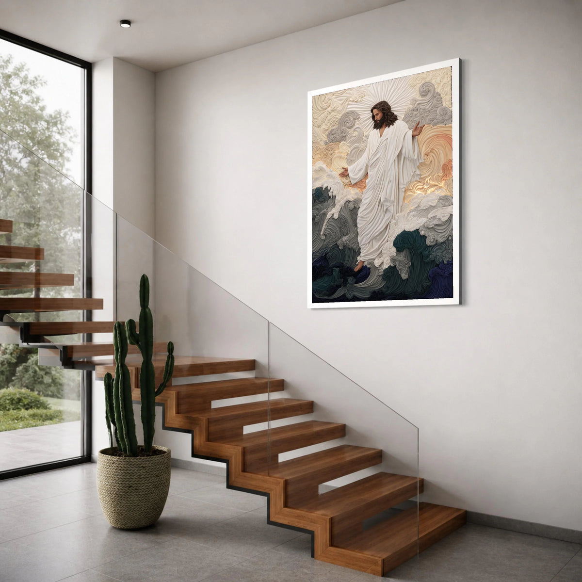 Jesus Walking on Water Canvas, Spiritual Christian Wall Art, Religious Home Decor, Inspirational Faith Canvas, Divine Wall Print Art