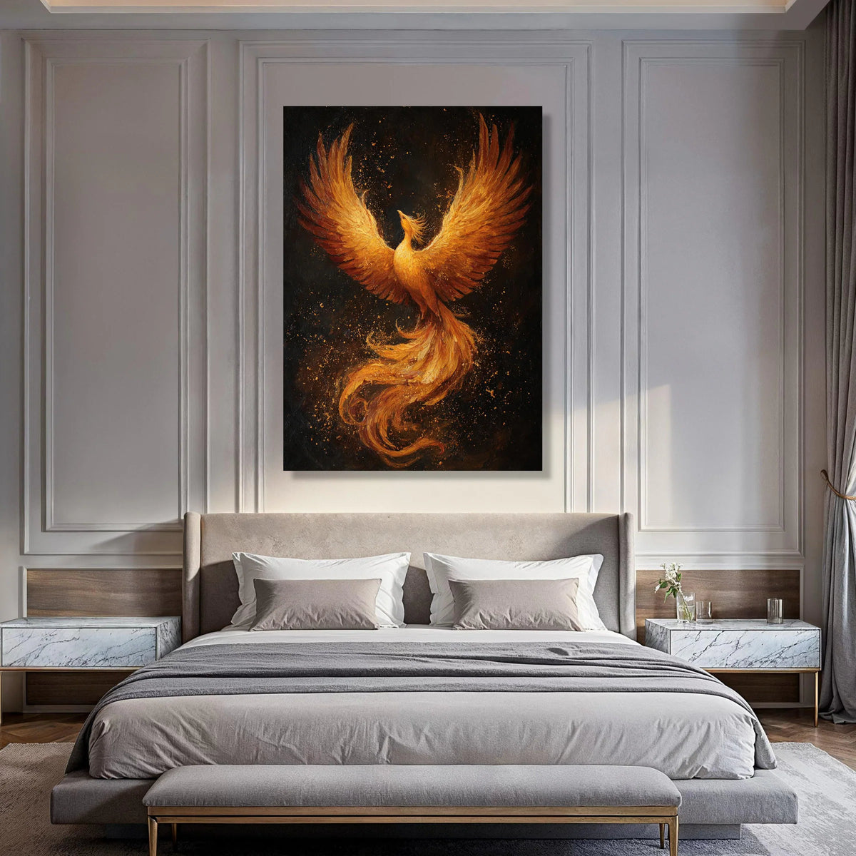 Majestic Phoenix Rising Canvas, Fiery Bird Wall Art, Fantasy Home Decoration, Vibrant Animal Canvas, Inspirational Wall Art Design Print Art