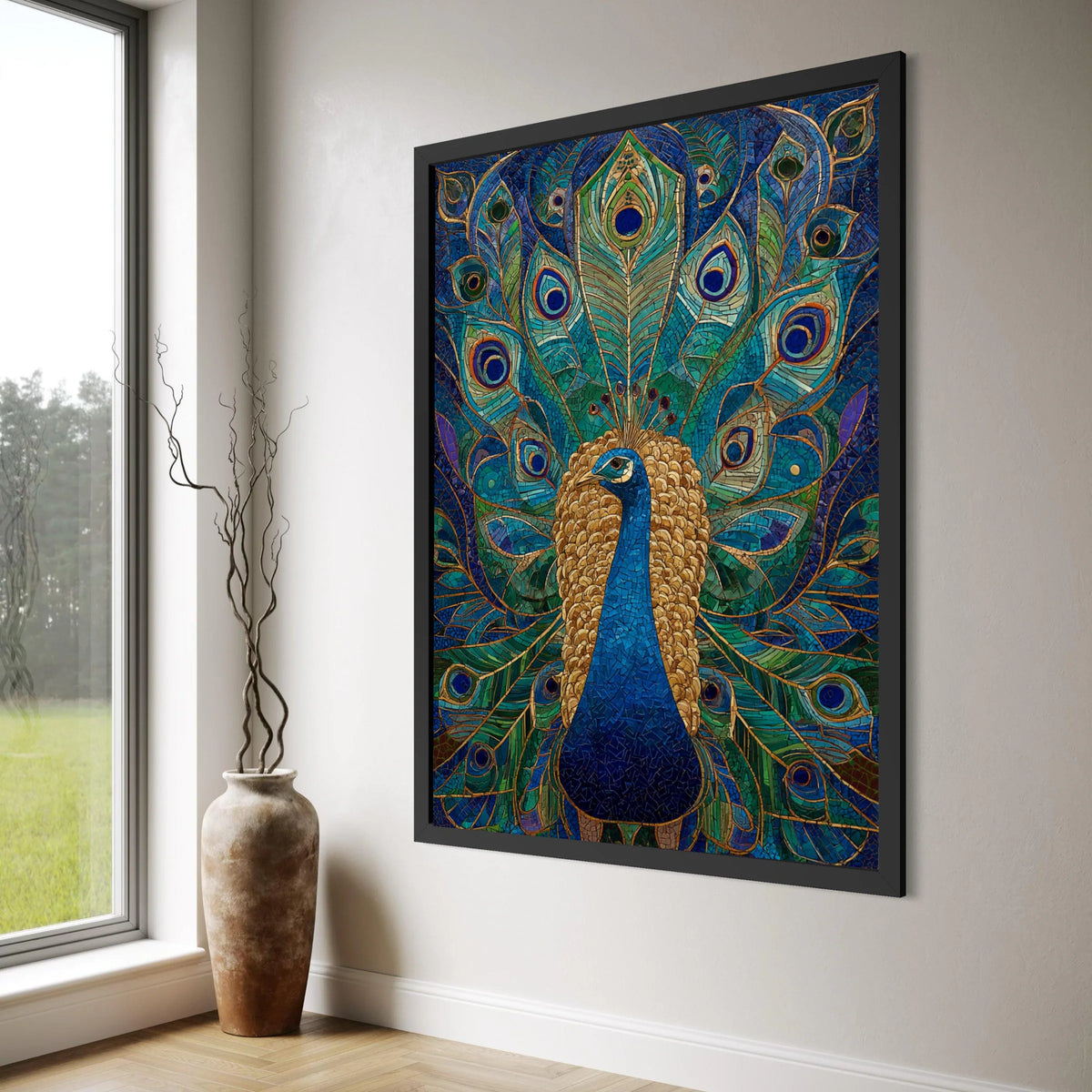 Majestic Peacock Canvas Wall Art, Colorful Feather Design, Bird Illustration Canvas, Vibrant Nature Decor, Ready to Hang Print Art