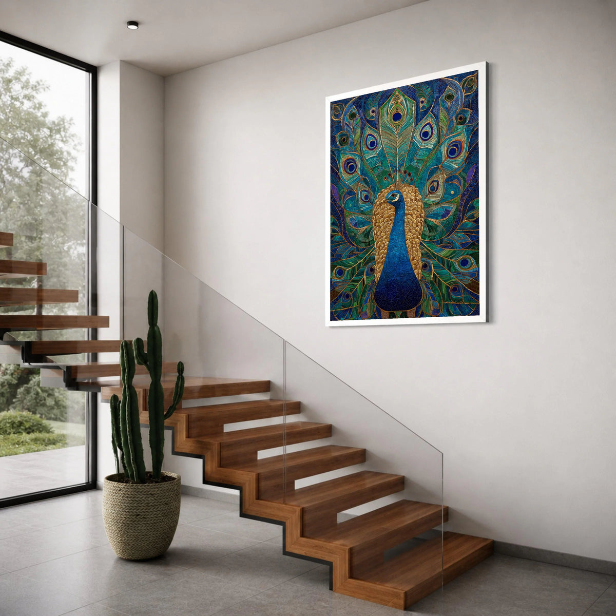 Majestic Peacock Canvas Wall Art, Colorful Feather Design, Bird Illustration Canvas, Vibrant Nature Decor, Ready to Hang Print Art