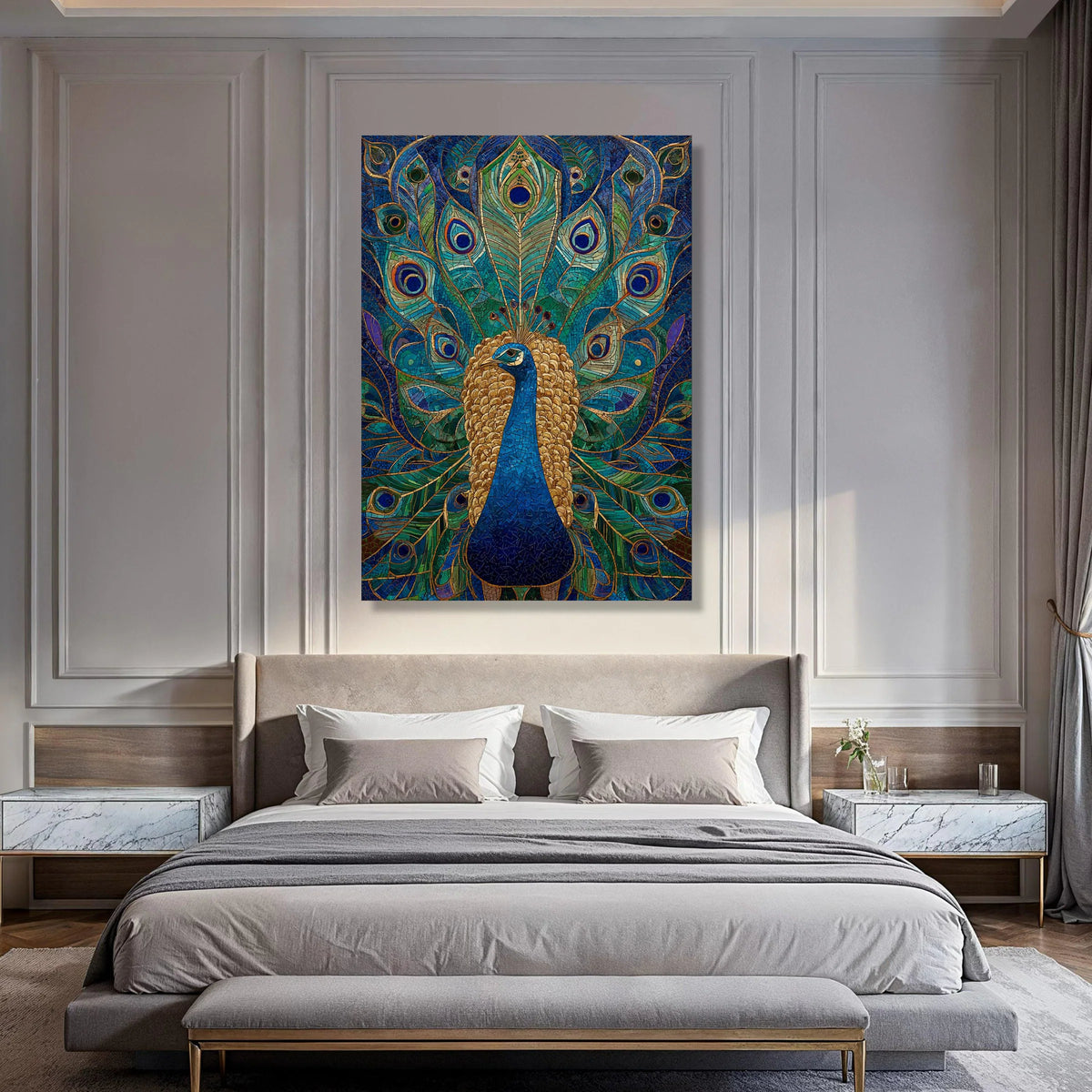 Majestic Peacock Canvas Wall Art, Colorful Feather Design, Bird Illustration Canvas, Vibrant Nature Decor, Ready to Hang Print Art