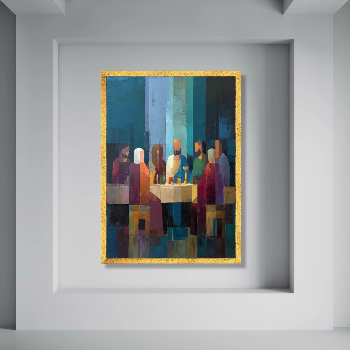 Abstract Last Supper Canvas Wall Art, Modern Religious Painting, Geometric Figure Art, Spiritual Home Decoration, Ready to Hang Print Art