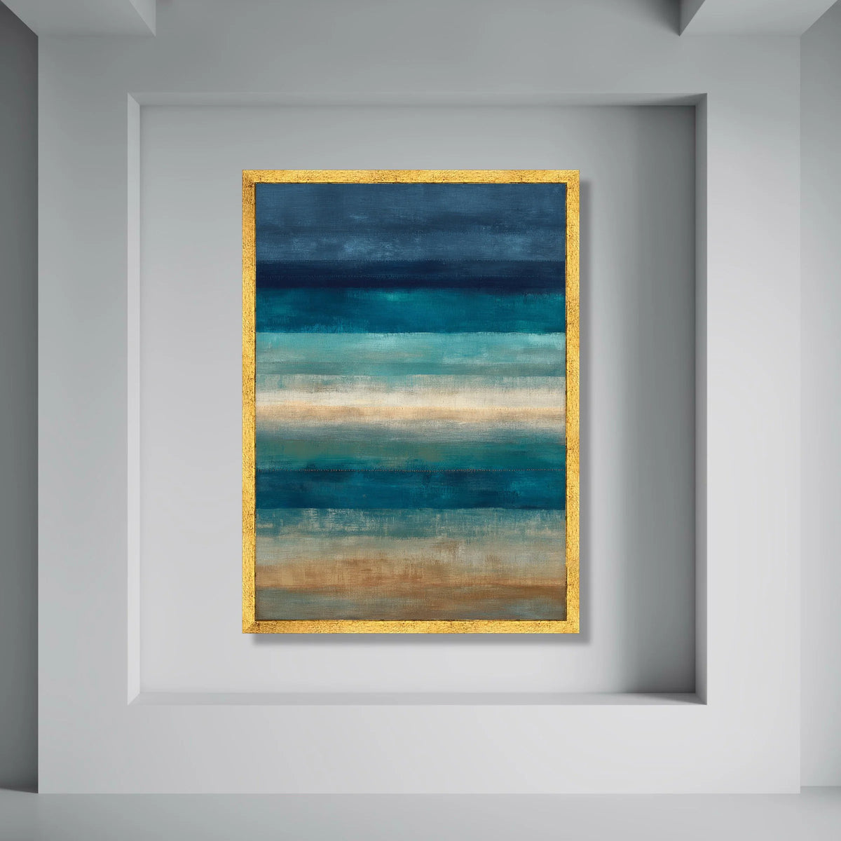 Tranquil Ocean Horizon Canvas, Abstract Blue Sea Wall Art, Horizontal Stripes Painting, Coastal Home Decor, Calm Seascape Canvas Print Art