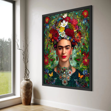 Vibrant Floral Crown Portrait Canvas, Ethnic Woman Wall Art, Colorful Botanical Decoration, Artistic Face Canvas, Home Gallery Print Art