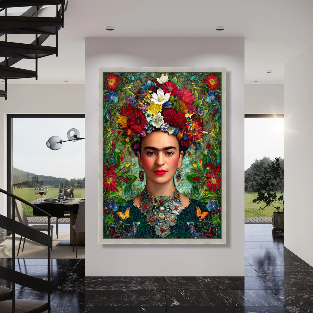 Vibrant Floral Crown Portrait Canvas, Ethnic Woman Wall Art, Colorful Botanical Decoration, Artistic Face Canvas, Home Gallery Print Art