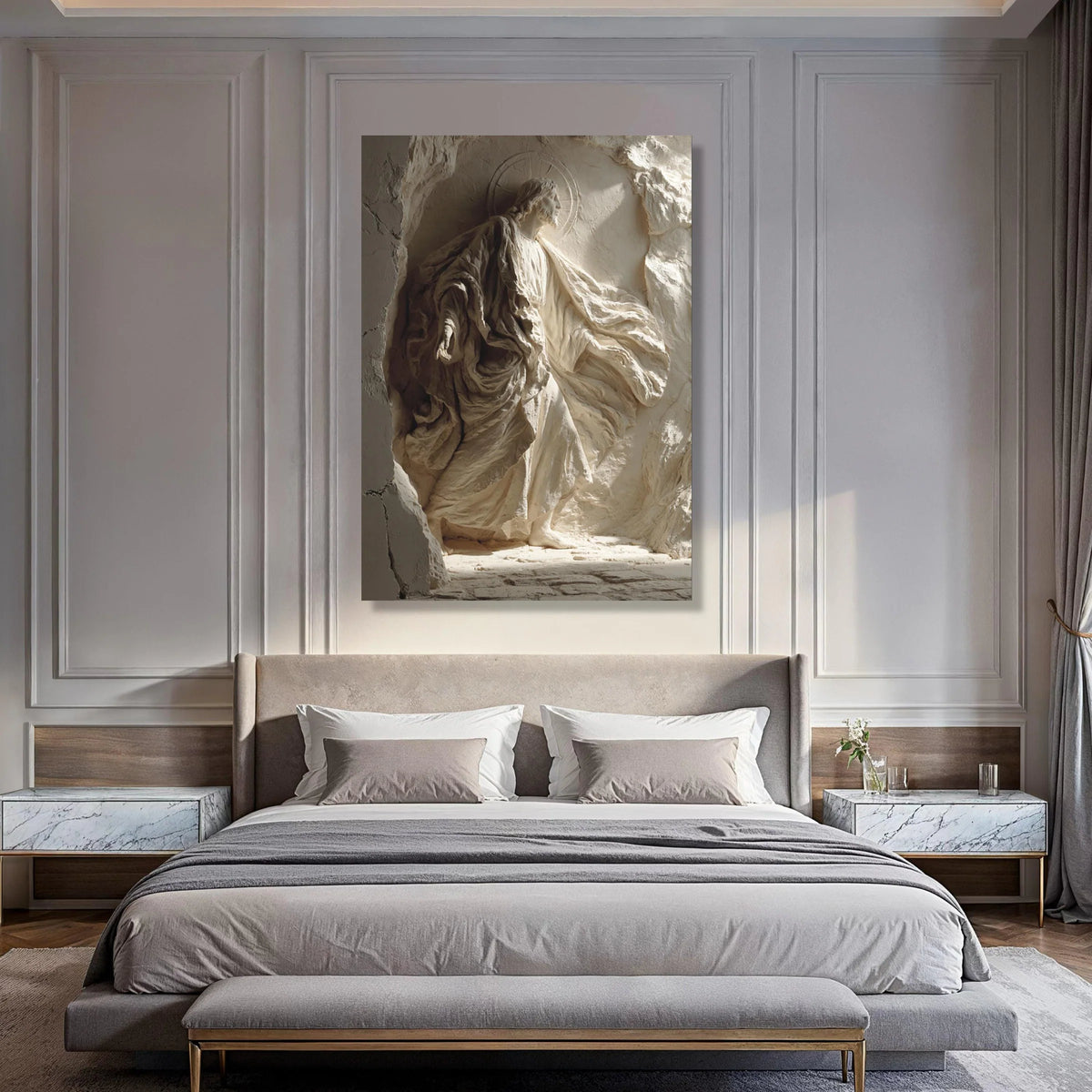 Angelic Figure Canvas Wall Art, Spiritual Religious Decoration, Jesus Christ Sculpture Print, Inspirational Home Decor Print Art