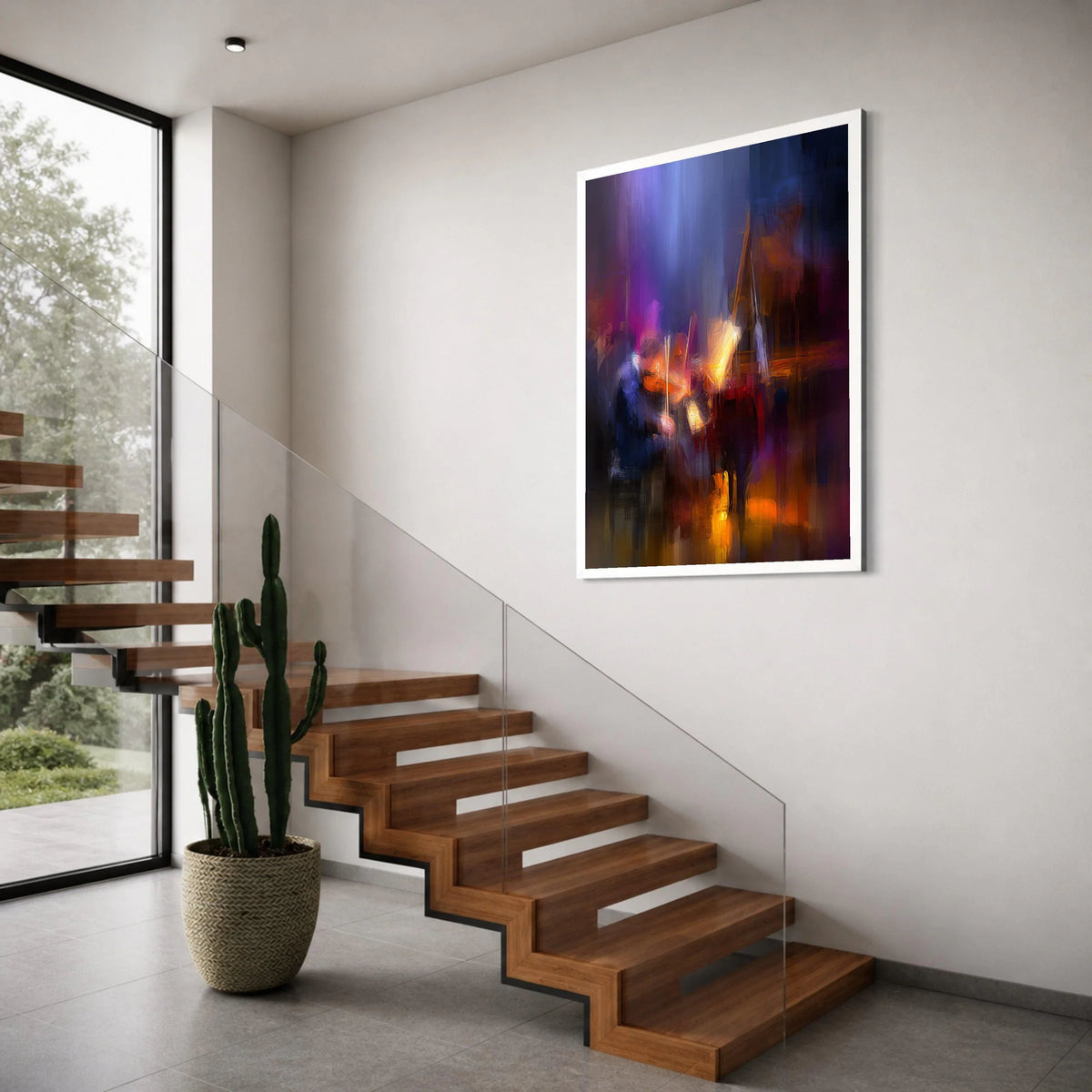 Vibrant Classical Violinist Performance Canvas, Musician Playing Violin Wall Art, Concert Stage Scene Canvas, Colorful Artistic Print Art