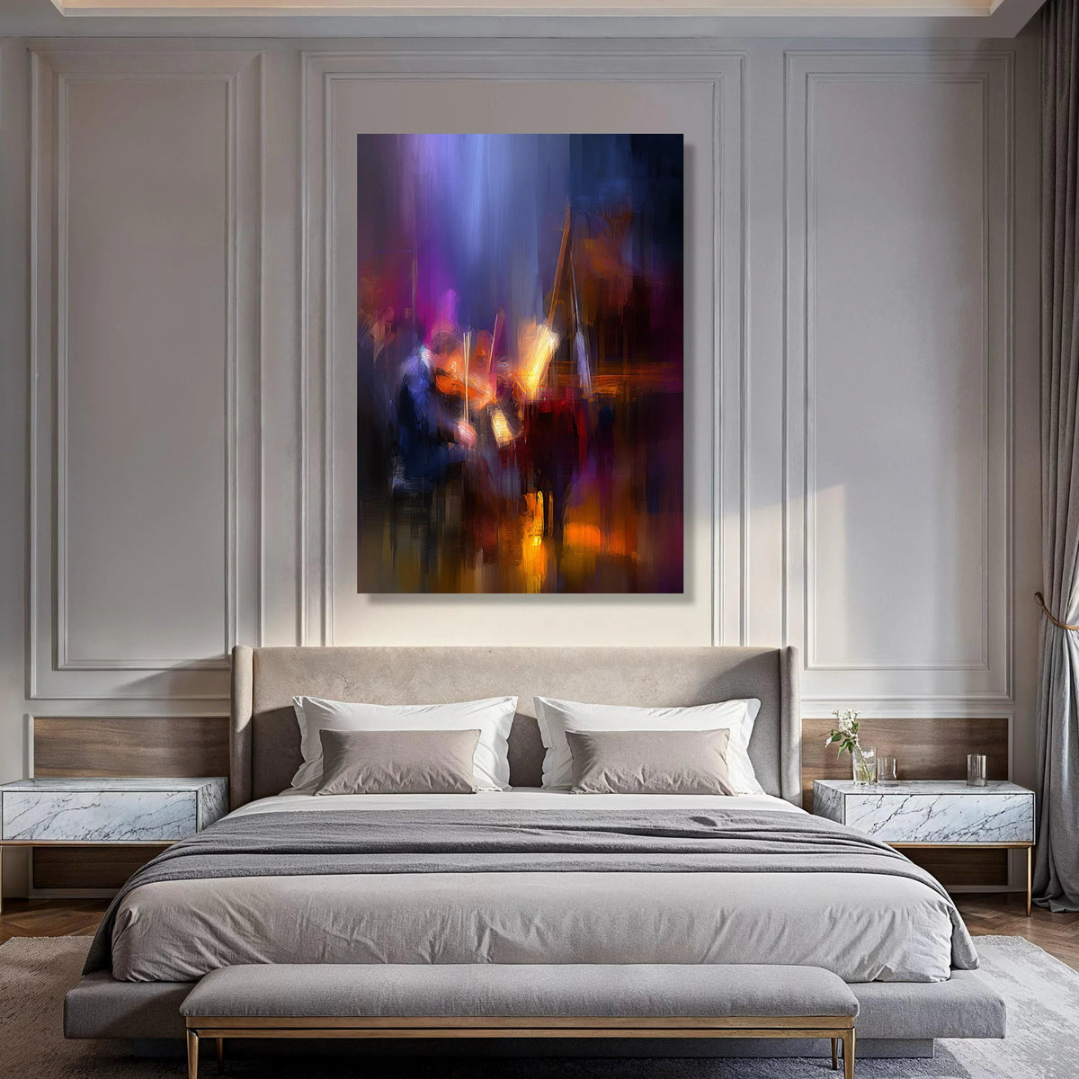 Vibrant Classical Violinist Performance Canvas, Musician Playing Violin Wall Art, Concert Stage Scene Canvas, Colorful Artistic Print Art