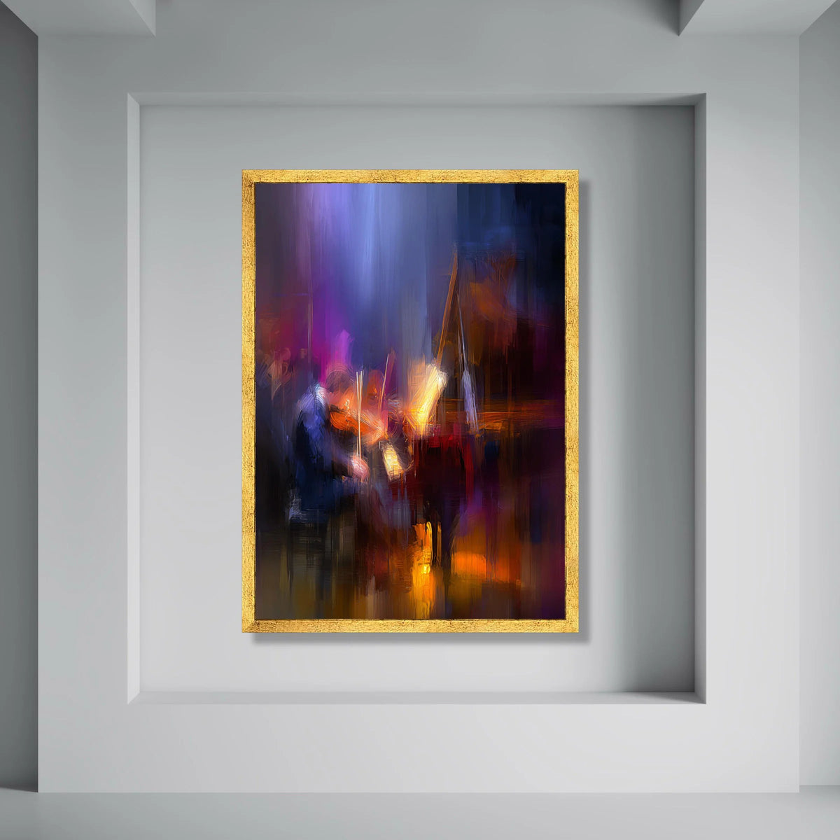 Vibrant Classical Violinist Performance Canvas, Musician Playing Violin Wall Art, Concert Stage Scene Canvas, Colorful Artistic Print Art