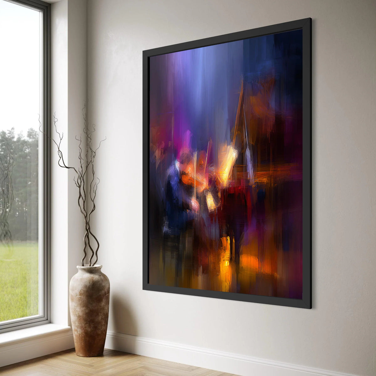 Vibrant Classical Violinist Performance Canvas, Musician Playing Violin Wall Art, Concert Stage Scene Canvas, Colorful Artistic Print Art