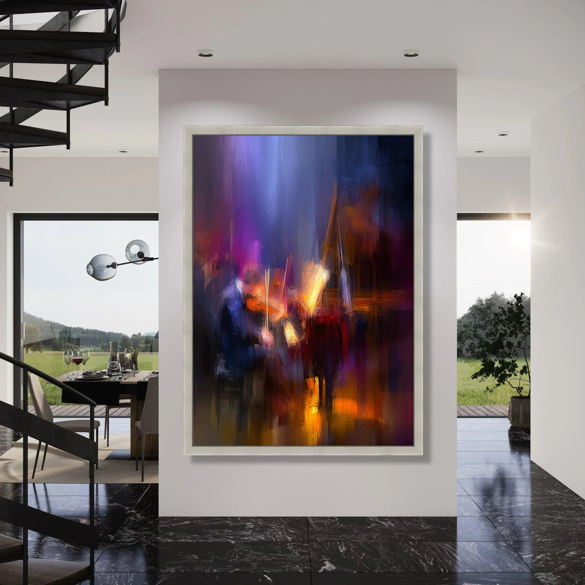 Vibrant Classical Violinist Performance Canvas, Musician Playing Violin Wall Art, Concert Stage Scene Canvas, Colorful Artistic Print Art