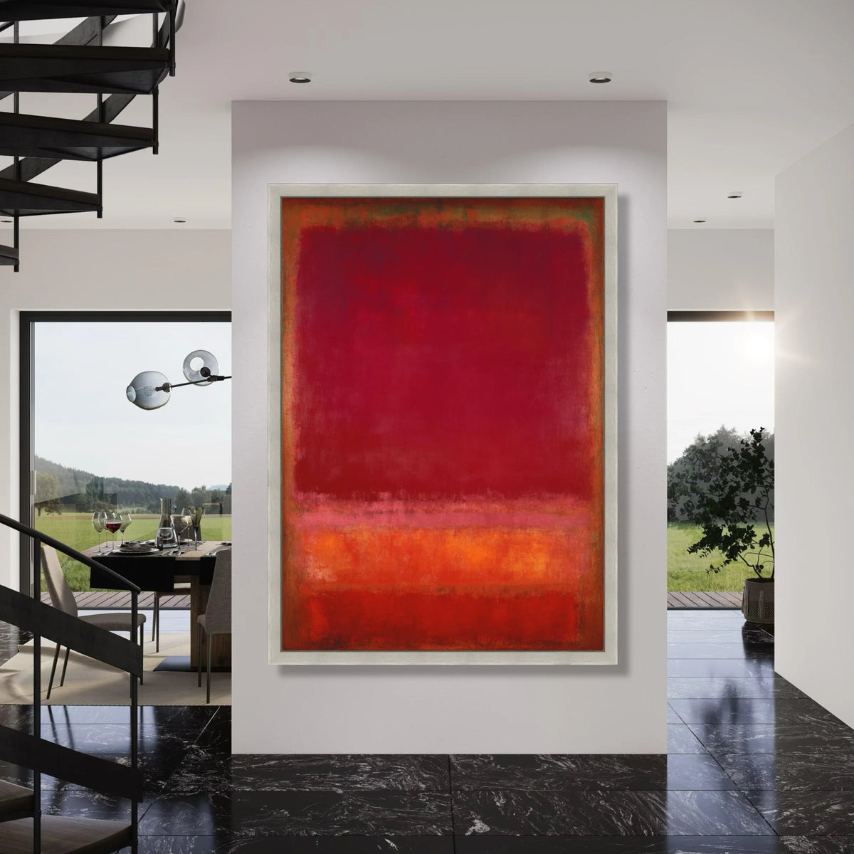 Warm Abstract Red Canvas Wall Art, Modern Color Block Painting, Contemporary Home Decor, Bold Minimalist Design, Ready to Hang Print Art