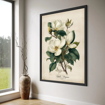 Magnolia Blossom Botanical Print, Vintage Flower Canvas, Floral Wall Art, Garden Nature Illustration, Classic Home Decoration Print Art