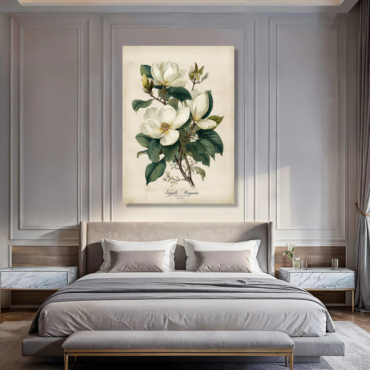 Magnolia Blossom Botanical Print, Vintage Flower Canvas, Floral Wall Art, Garden Nature Illustration, Classic Home Decoration Print Art