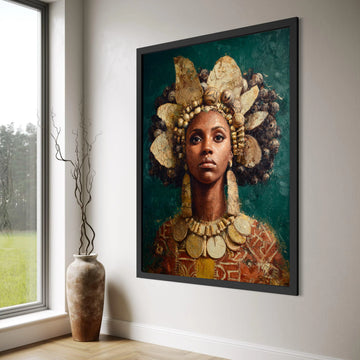 Regal African Queen Portrait Canvas, Ethnic Woman Wall Art, Cultural Canvas Decoration, Modern Tribal Home Art, Bold Statement Print Art