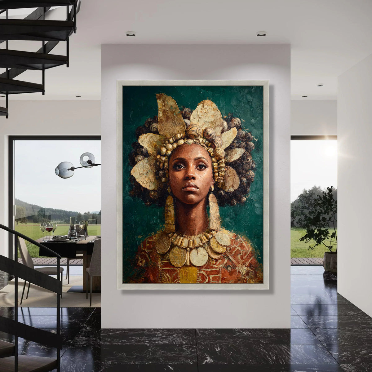 Regal African Queen Portrait Canvas, Ethnic Woman Wall Art, Cultural Canvas Decoration, Modern Tribal Home Art, Bold Statement Print Art