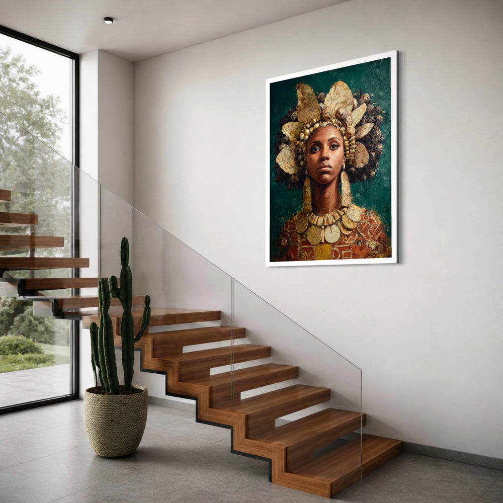 Regal African Queen Portrait Canvas, Ethnic Woman Wall Art, Cultural Canvas Decoration, Modern Tribal Home Art, Bold Statement Print Art