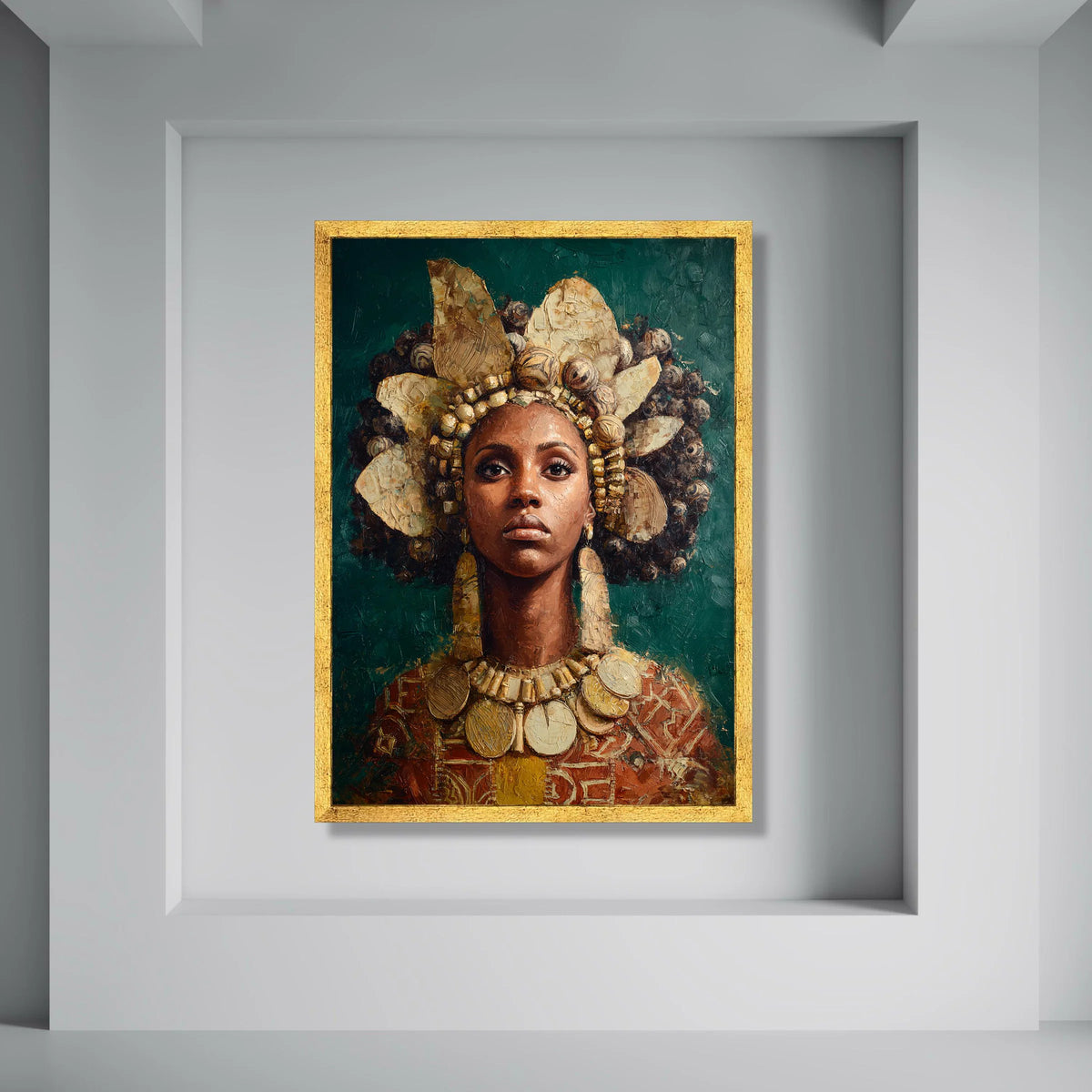 Regal African Queen Portrait Canvas, Ethnic Woman Wall Art, Cultural Canvas Decoration, Modern Tribal Home Art, Bold Statement Print Art