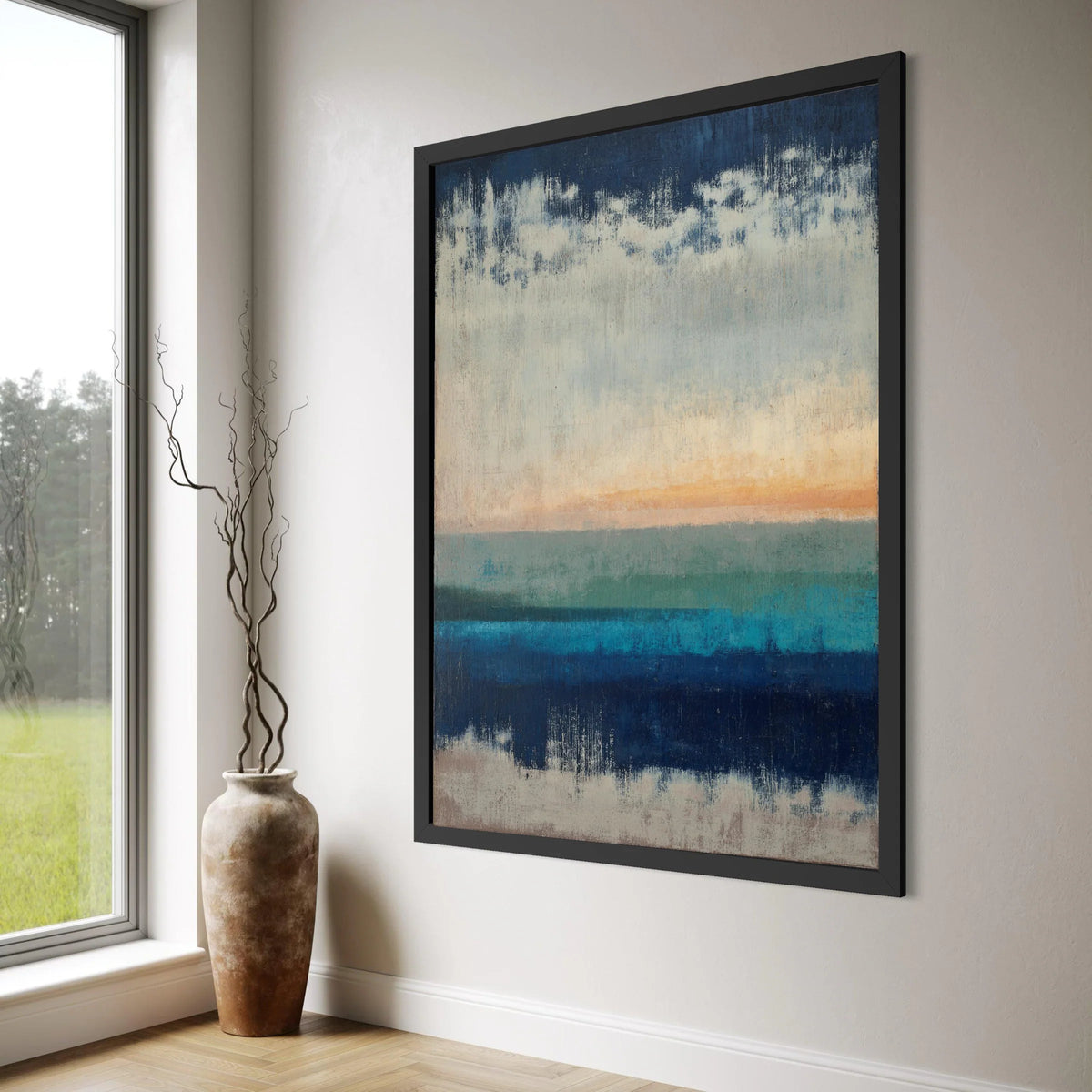 Abstract Ocean Horizon Canvas, Coastal Wall Art, Modern Seascape Painting, Blue Beach Decor, Tranquil Nature Canvas, Ready to Hang Print Art